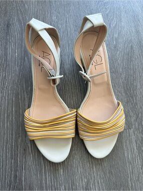 AGL White and Yellow Strappy Leather Ankle-Strap Sandals